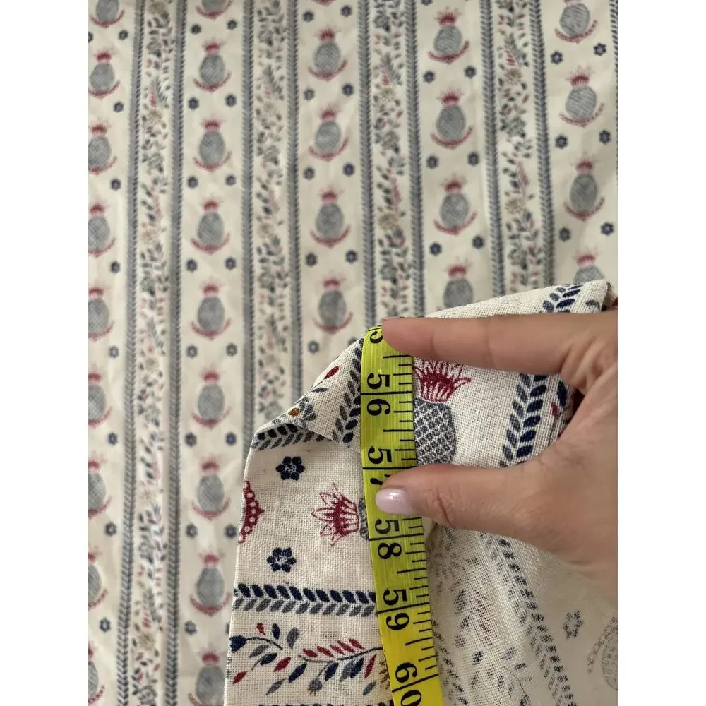 Pineapple Floral Stripe Curtain Panel Ivory Blue Pink Boho 39x57 Tab Top - Picture 7 of 7
